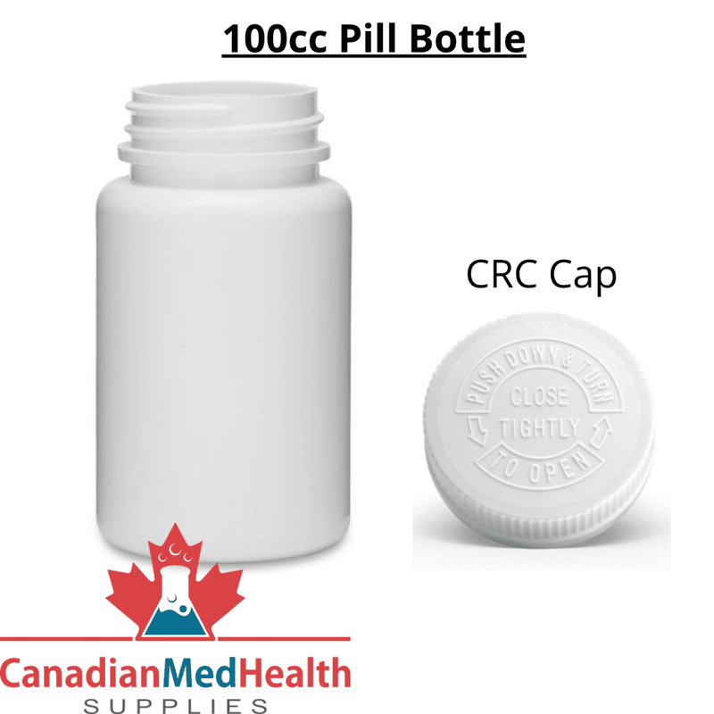 100cc White Pharmaceutical Pill Bottle with Child-Proof Cap