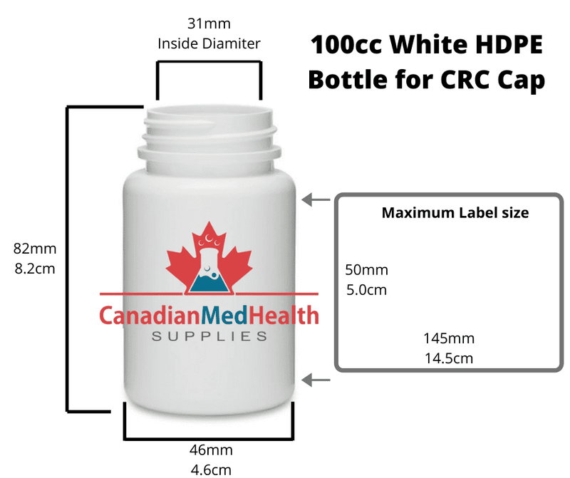 100cc White Pharmaceutical Pill Bottle with Child-Proof Cap