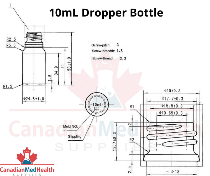 18DIN neck, 10mL White Glass Dropper Bottle (bottle only)