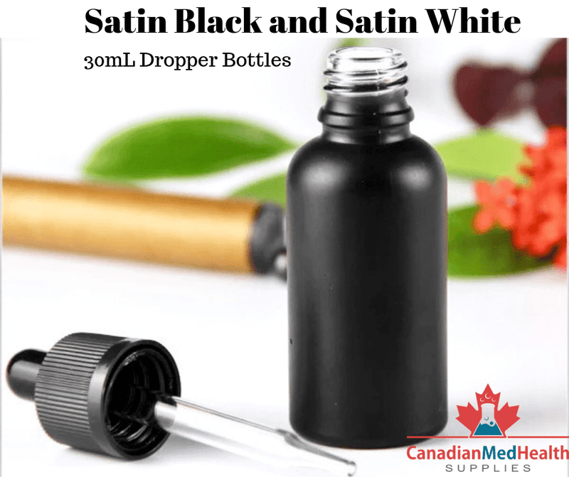BULK ORDER 1oz (30mL) Satin Black Glass Dropper Bottle With Dropper - CanadianMedHealthSupplies