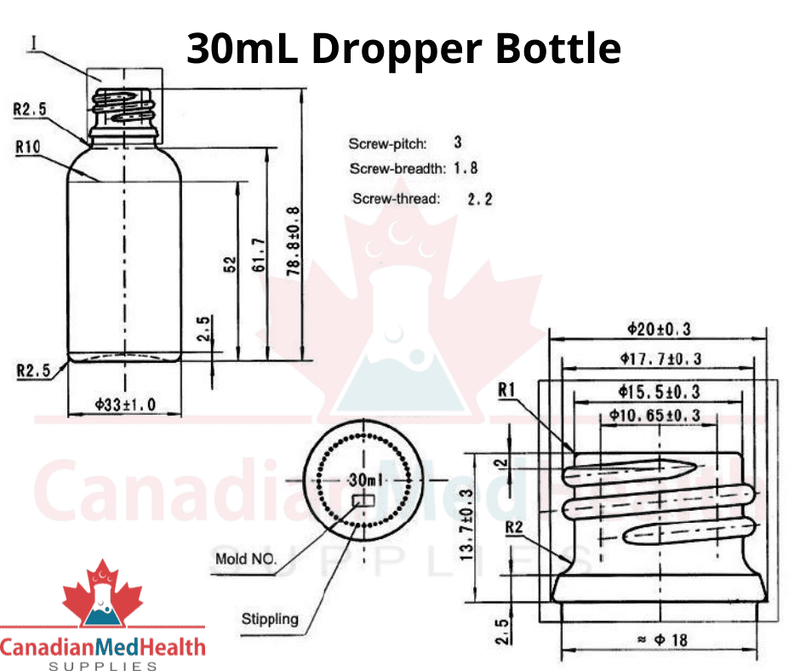18DIN neck, 1oz (30mL) Black Glass Dropper Bottle (bottle only)