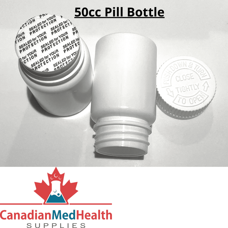 50cc Plastic Pill Bottle with Child resistant cap and pressure sensitive seal
