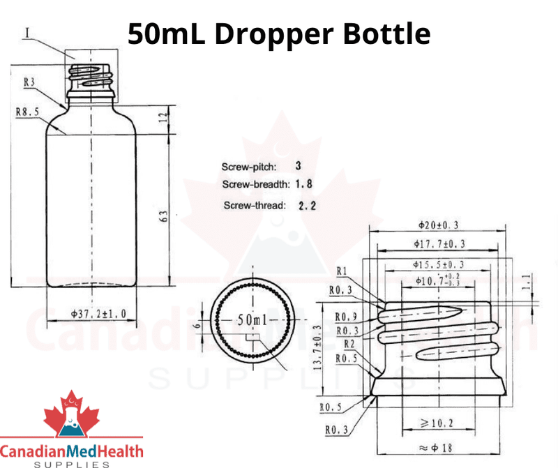 18DIN neck, 50mL Amber Glass Dropper Bottle (bottle only)