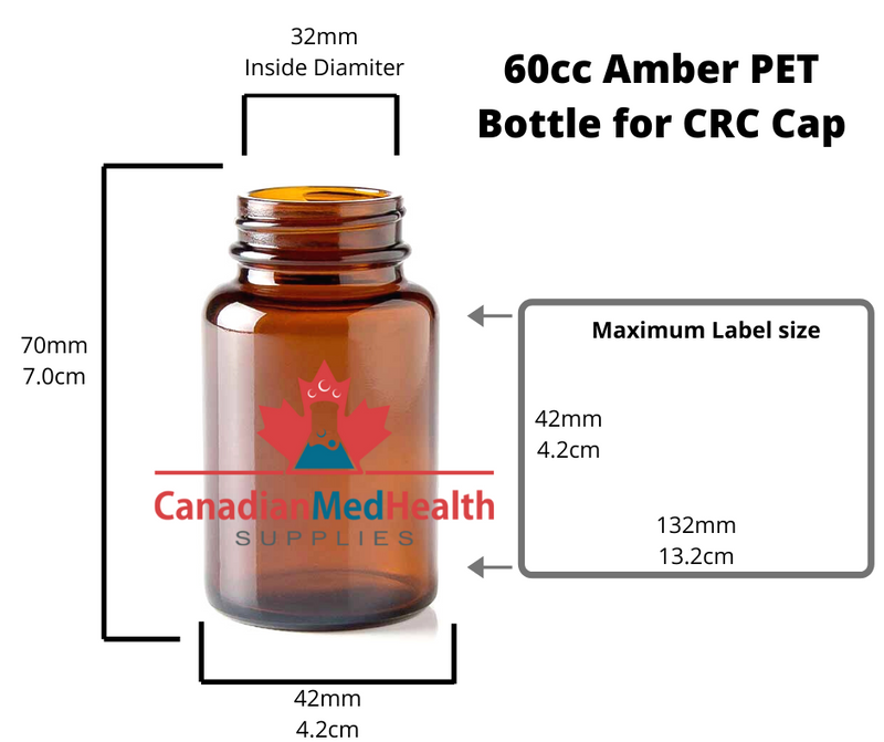 60cc Amber PET Pharmaceutical Pill Bottle with Child-Proof Cap