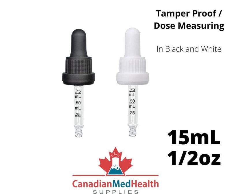 18DIN neck, 1/2oz (15mL) Tamper Proof Dropper Caps with Dose Measuring Pipette