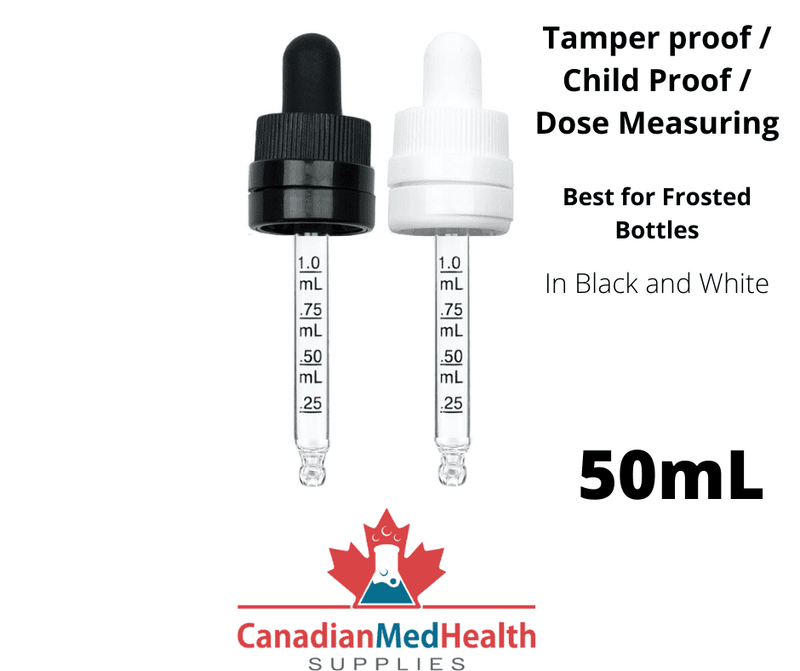 18DIN neck, 50mL Tamper & Child Proof Dropper Caps with Dose Measuring Pipette