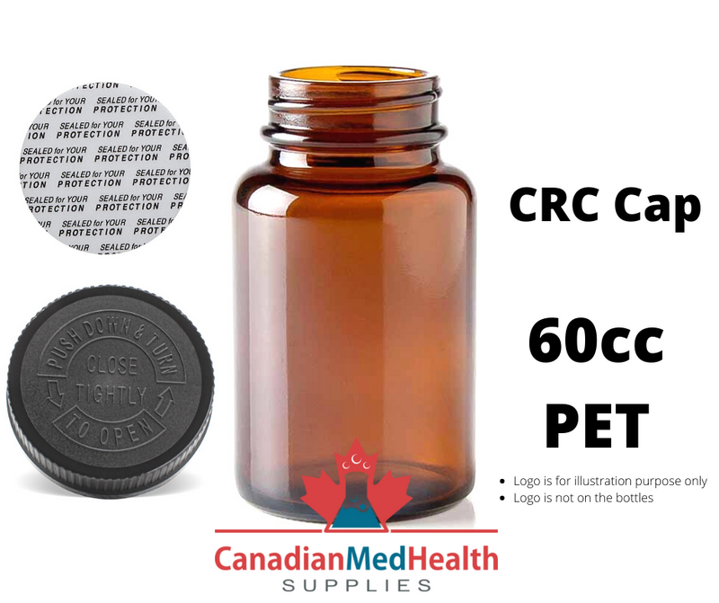 60cc Amber PET Pharmaceutical Pill Bottle with Child-Proof Cap