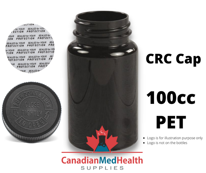 100cc Black PET Pharmaceutical Pill Bottle with Child-Proof Cap