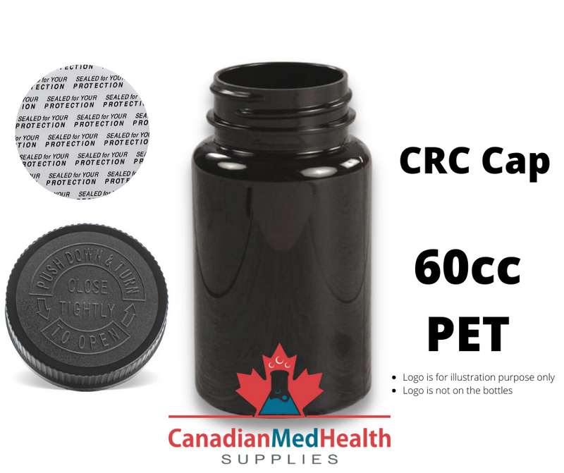 60cc Black PET Pharmaceutical Pill Bottle with Child-Proof Cap