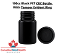 100cc Black PET Pharmaceutical Pill Bottle with Tamper Evident Ring and CRC Cap