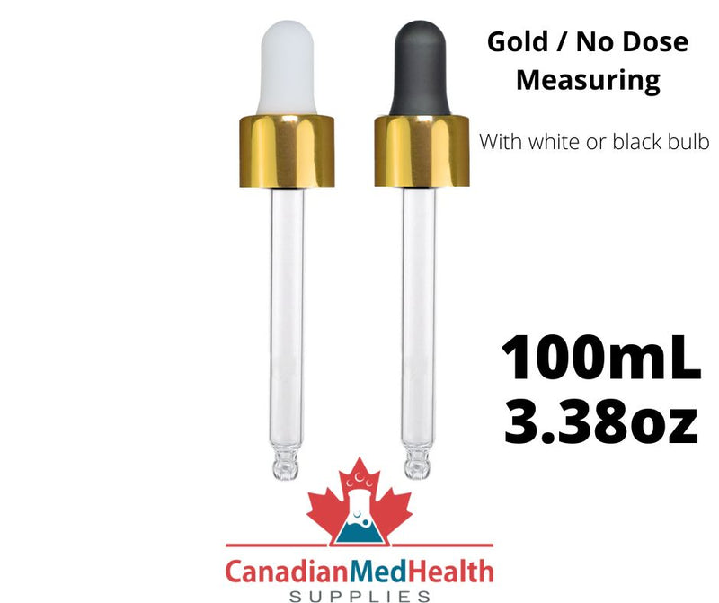 18DIN neck, 3.38oz (100mL) Regular Gold Dropper Caps