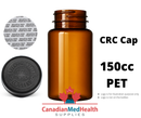 150cc Amber PET pharmaceutical pill bottle with black CRC cap