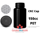 150cc Black PET pharmaceutical pill bottle with black CRC cap