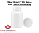 150cc White PET Pharmaceutical Pill Bottle with Tamper Evident Ring and CRC Cap