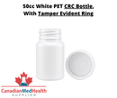 50cc White PET Pharmaceutical Pill Bottle with Tamper Evident Ring and CRC Cap