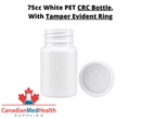 75cc White PET Pharmaceutical Pill Bottle with Tamper Evident Ring and CRC Cap