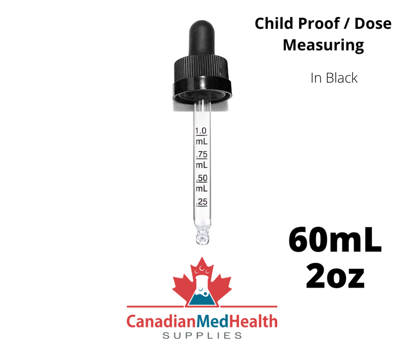 18DIN neck, 60mL Child Proof Dropper Caps with Dose Measuring Pipette