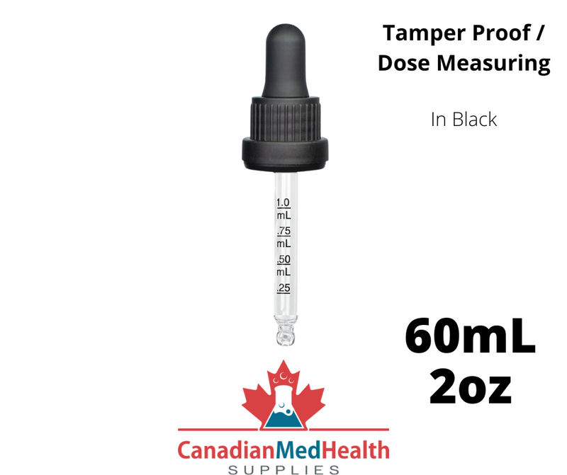 18DIN neck, 60mL Tamper Proof Dropper Caps with Dose Measuring Pipette