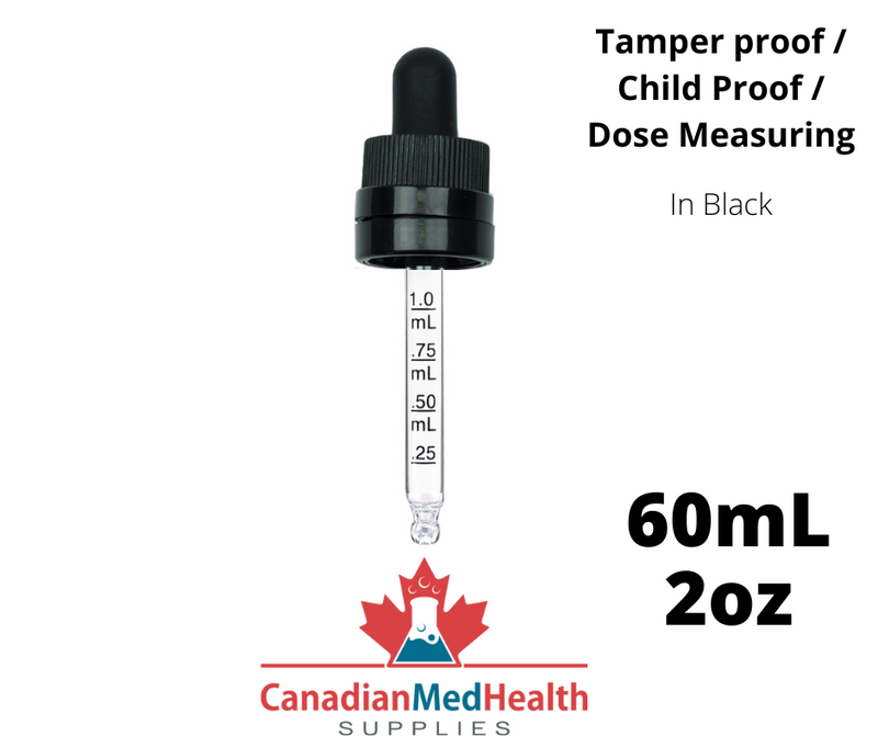 18DIN neck, 60mL Tamper & Child Proof Dropper Caps with Dose Measuring Pipette