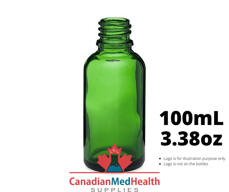 18DIN neck, 3.38oz (100mL) Green Glass Dropper Bottle