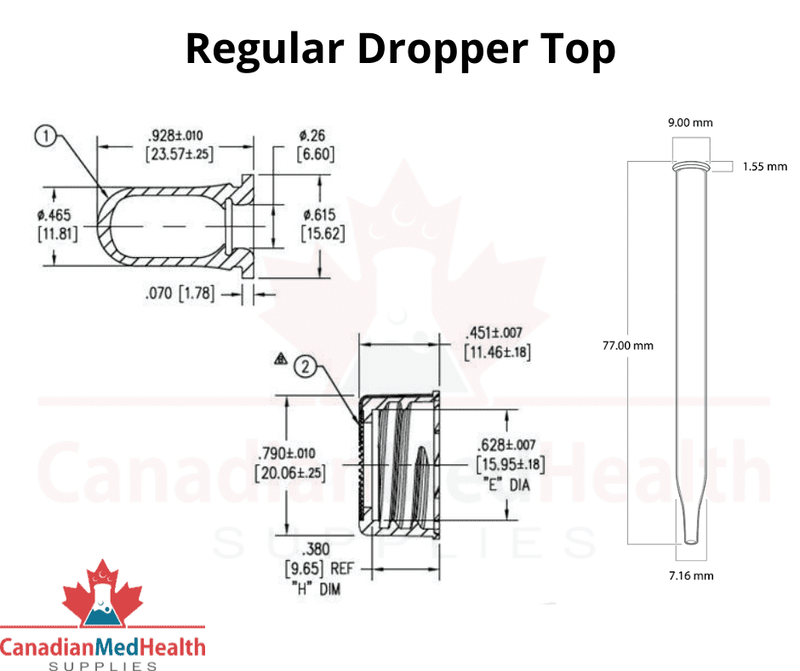 18DIN neck, 1oz (30mL) Regular Dropper Caps with Dose Measuring Pipette