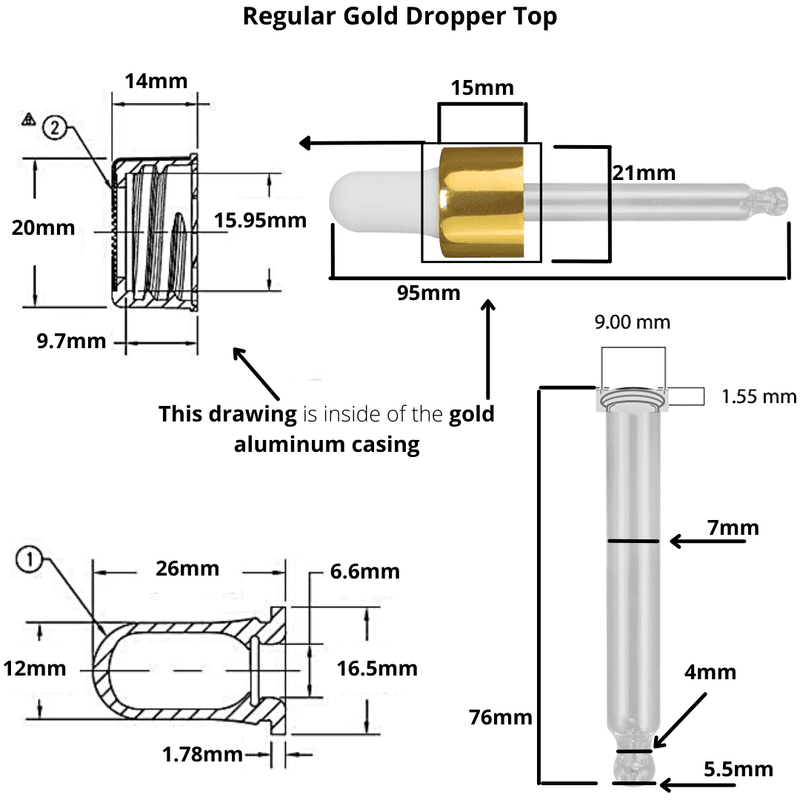 18DIN neck, 1oz (30mL) Regular Gold Dropper Caps