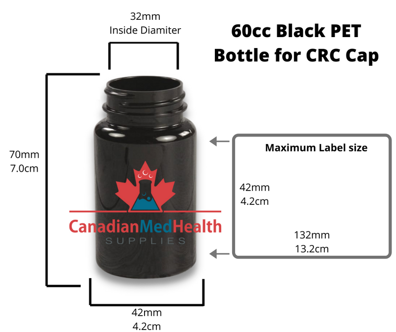 60cc Black PET Pharmaceutical Pill Bottle with Child-Proof Cap