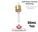 18DIN neck, 1oz (30mL) Regular Gold Stripe Dropper Caps