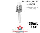 18DIN neck, 1oz (30mL) Regular Silver Stripe Dropper Caps