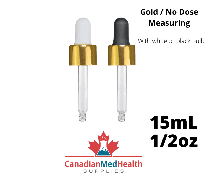 18DIN neck, 1/2oz (15mL) Gold Dropper Caps with Clear Pipette
