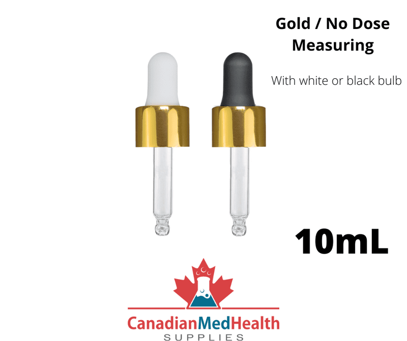 18DIN neck, 10mL Gold Dropper Caps with Clear Pipette