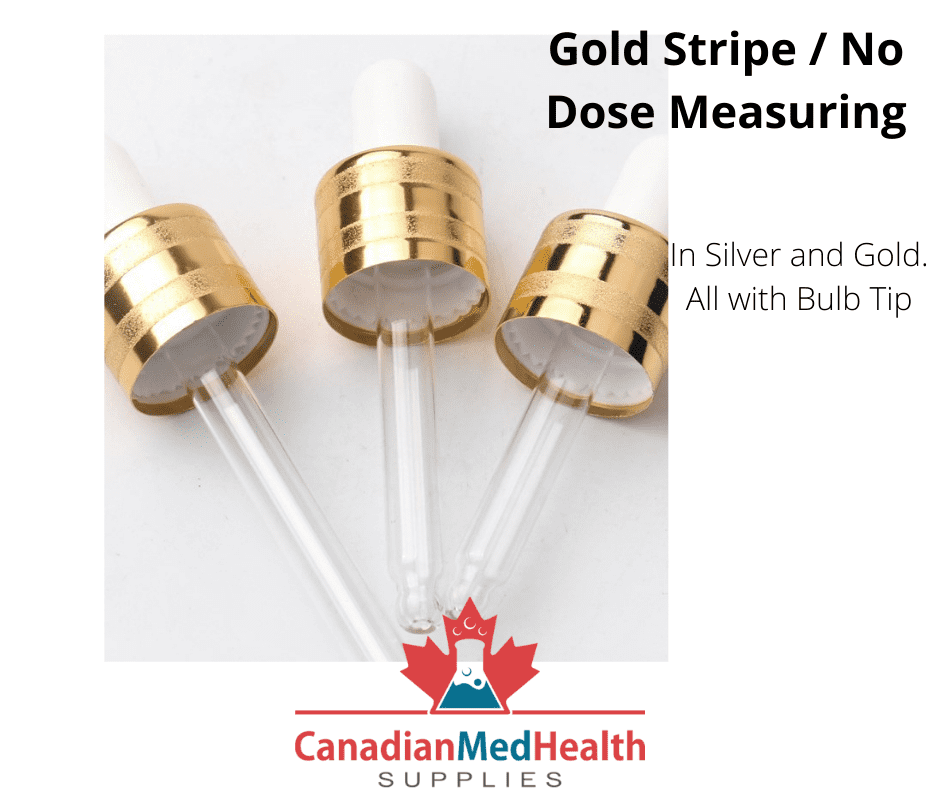 18DIN neck, 1oz (30mL) Regular Gold Stripe Dropper Caps