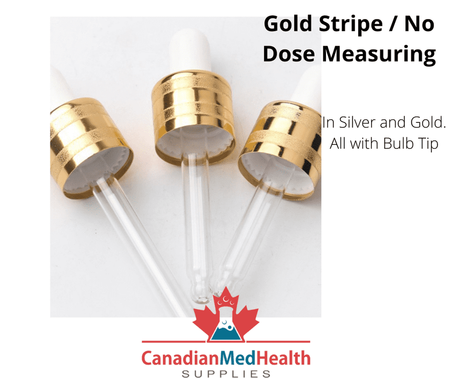18DIN neck, 1oz (30mL) Regular Gold Stripe Dropper Caps
