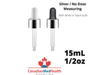 18DIN neck, 1/2oz (15mL) Silver Dropper Caps with Clear Pipette
