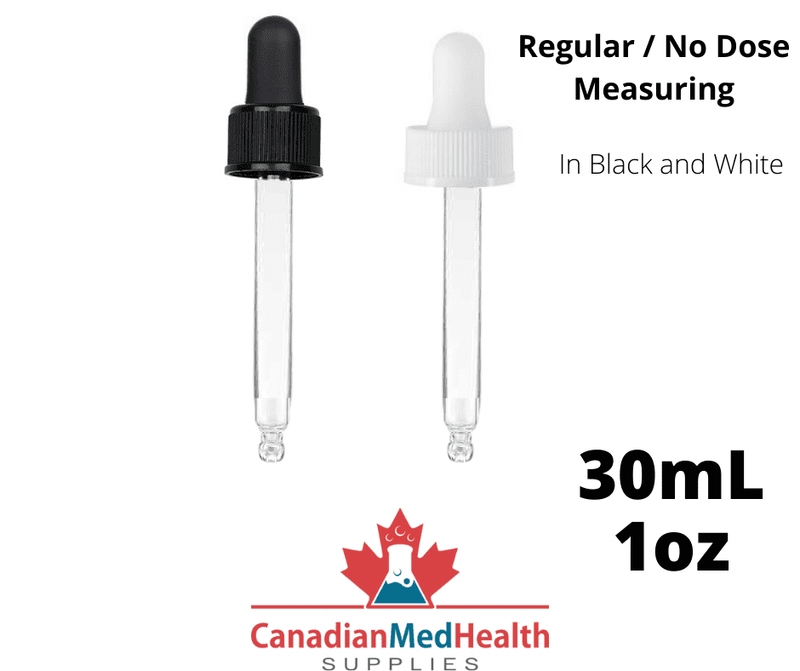 18DIN neck, 1oz (30mL) Regular Dropper Caps with Clear Pipette