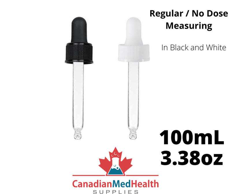 18DIN neck, 3.38oz (100mL) Regular Dropper Caps with Clear Pipette