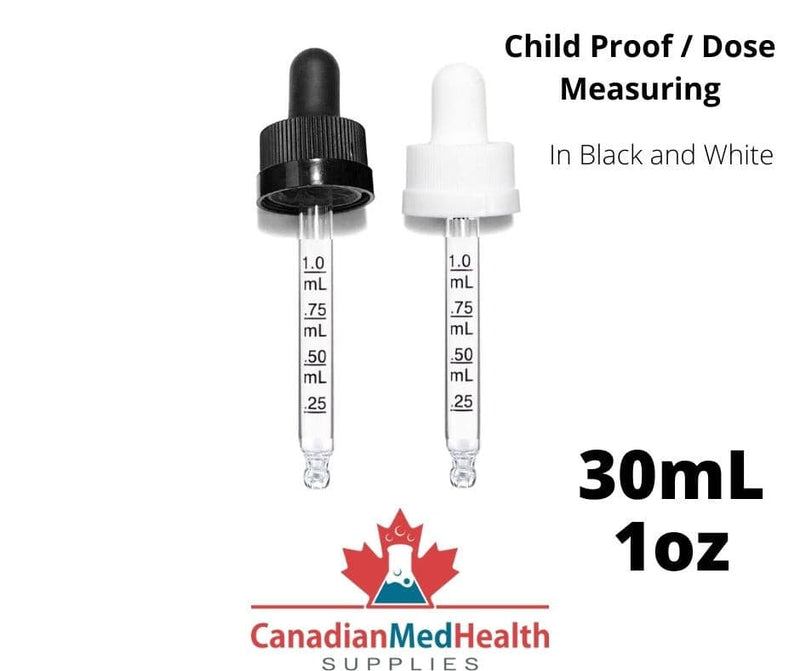 18DIN neck, 1oz (30mL) Child Proof Dropper Caps with Dose Measuring Pipette