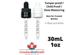 18DIN neck, 1oz (30mL) Super Tamper & Child Proof Dropper Caps with Dose Measuring Pipette