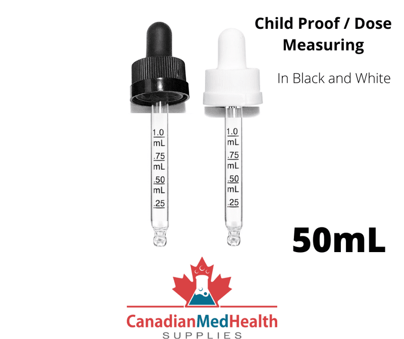 18DIN neck, 50mL Child Proof Dropper Caps with Dose Measuring Pipette