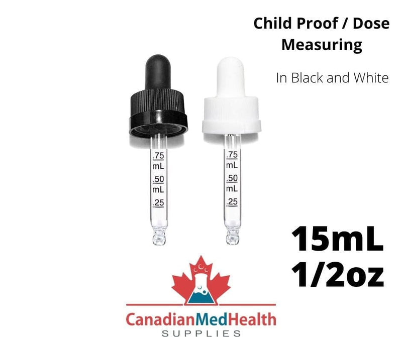 18DIN neck, 1/2oz (15mL) Child Proof Dropper Caps with Dose Measuring Pipette