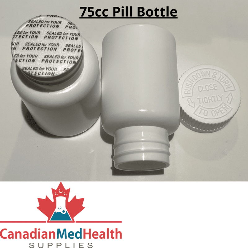 75cc Plastic Pill Bottle with Child resistant cap and pressure sensitive seal
