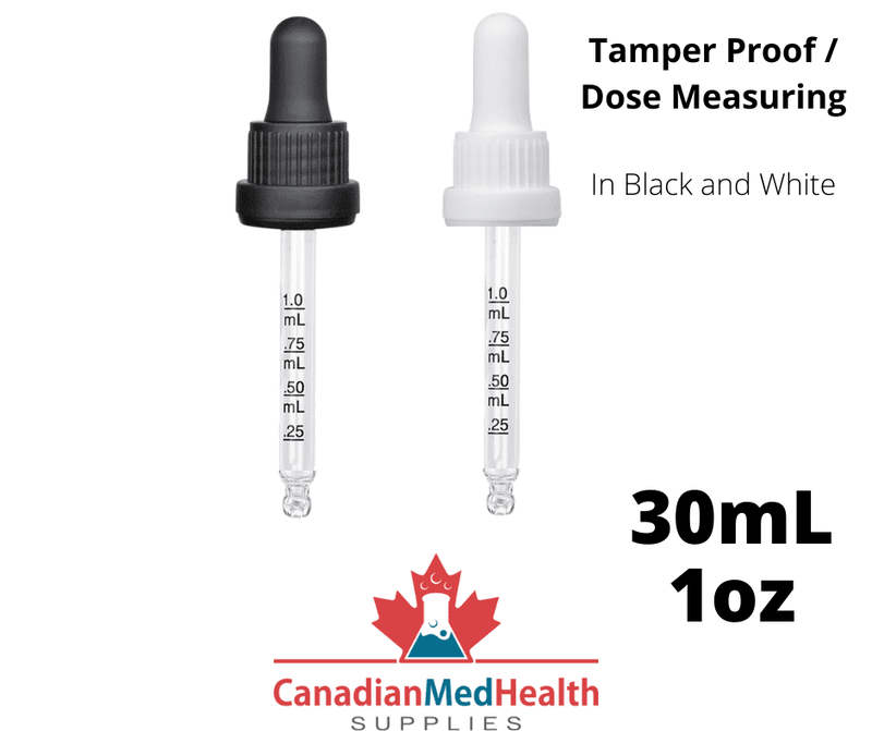 18DIN neck, 1oz (30mL) Tamper Proof Dropper Caps with Dose Measuring Pipette