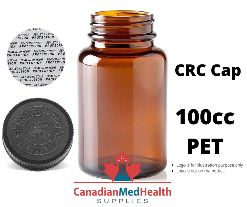 100cc Amber PET Pharmaceutical Pill Bottle with Child-Proof Cap